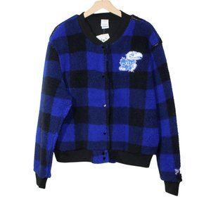 PINK womens button up jacket size L blue black buffalo plaid sherpa KU Jayhawks
